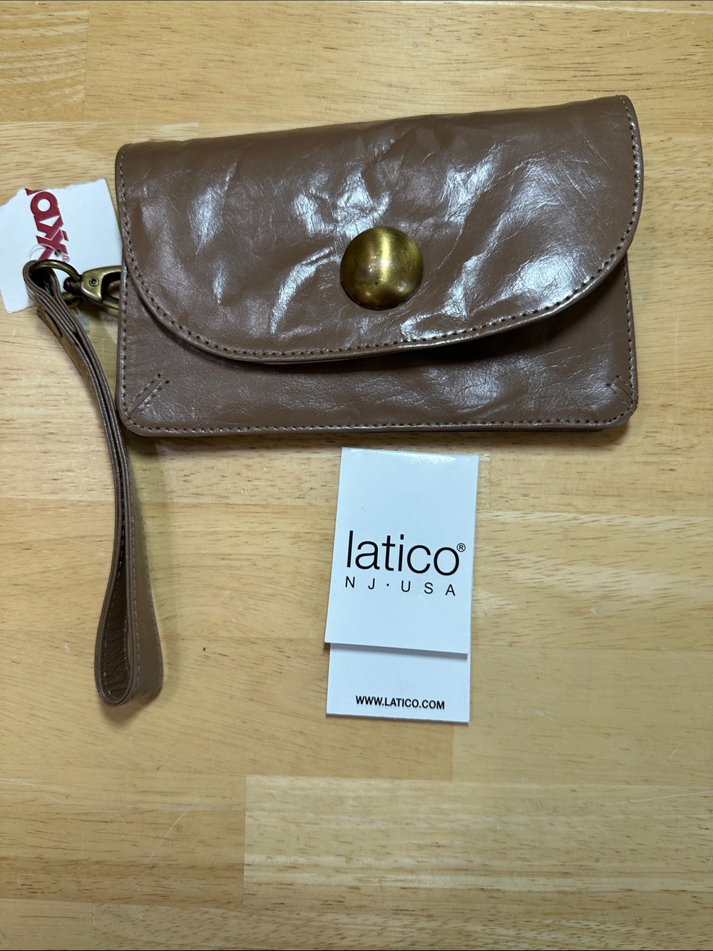 latico Taupe Leather Wristlet Clutch with Brass Snap